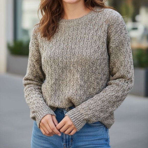 Jeanne Pierre Women's Cable Knit 100% Cotton Sweater - Beige Multicolor Sz L - Picture 1 of 10